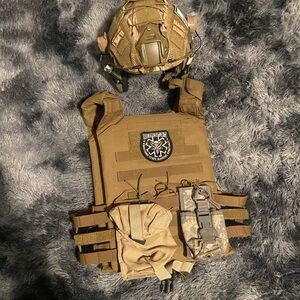 Tactical Airsoft Vest and Helmet Set in Tan